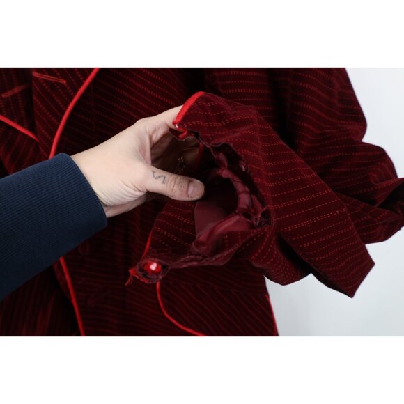Vtg 90s Y2K Red Balls On Fire Mens Large Distressed Velour Wonka Trench Coat - Picture 9 of 16